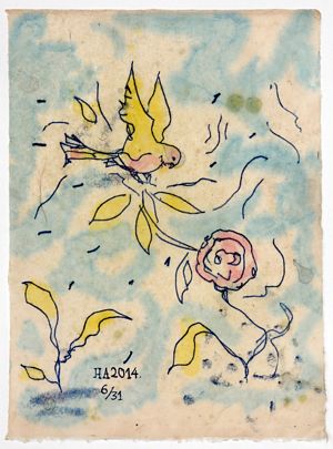 FlowerBird in the Impossible Garden Monoprint 6/31